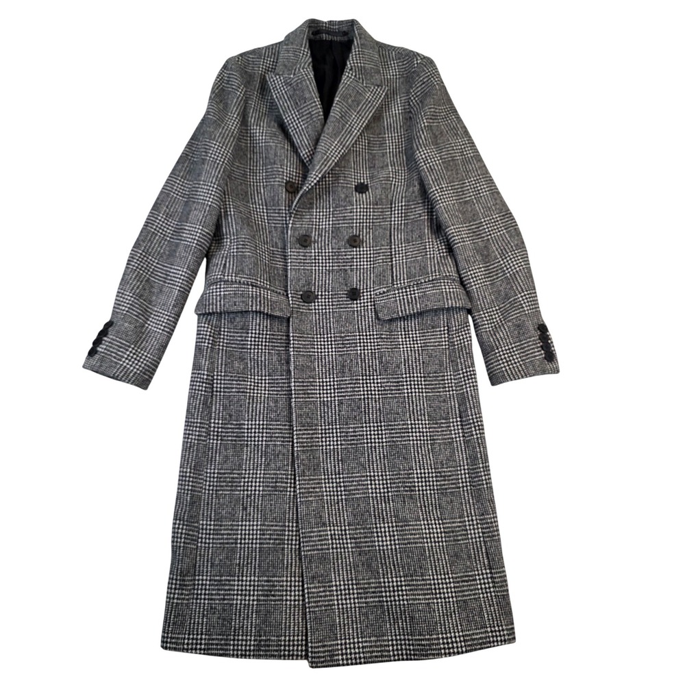 AllSaints Danson Coat Mens 38 Md Glen Plaid Check Wool Double Breasted Overcoat